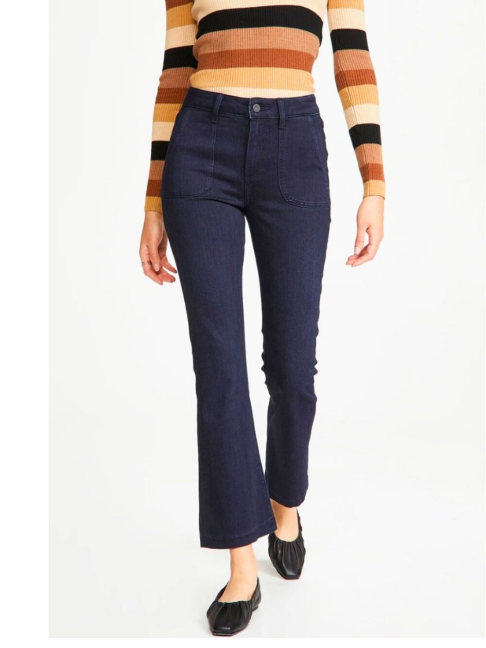 Paige Claudine High Rise Ankle Flare Jeans Dark Indigo Blue
